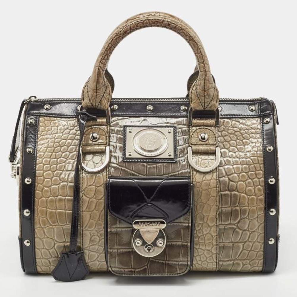 Versace Tan and Black Satchel with Elegant Design